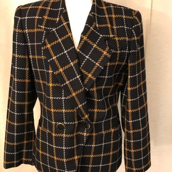 Classic Black Plaid Wool Jacket by Kasper - Picture 2 of 4